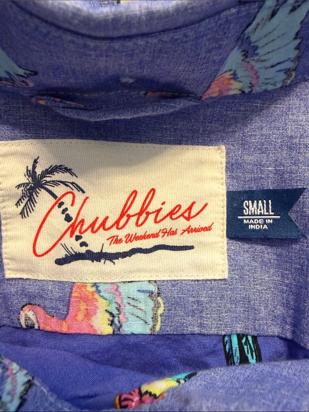 chubbies Blue Short-Sleeve Button-Down Shirt with Multicolor Parrot Print S - Picture 7 of 8